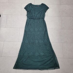 Adrianna Papell Beaded Blouson Gown Dusty Emerald Green St. Patrick's Short Slv